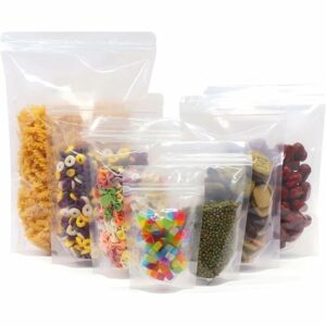 Sachets à fermeture zip avec haute barrière (ex : aliments pour animaux, poudres, produits premium)